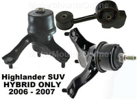 9M1225H 3pc Motor Mounts fit FWD AUTO Toyota Highlander 2006 - 2007 3.3L HYBRID